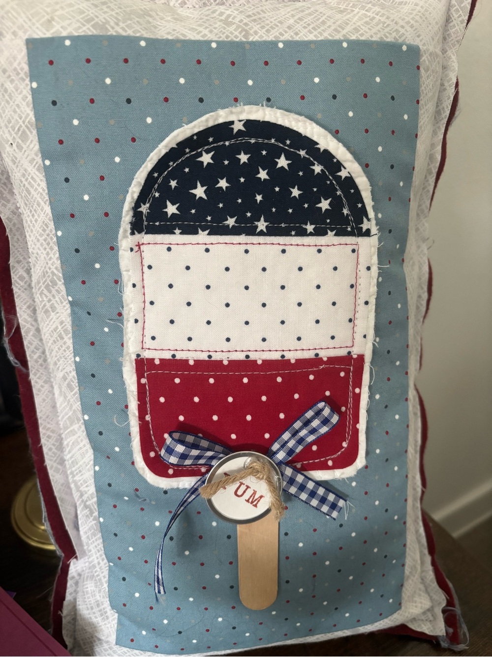 Patriotic Popsicle Polka Accent Pillow Adorable Red White Blue Final Sale